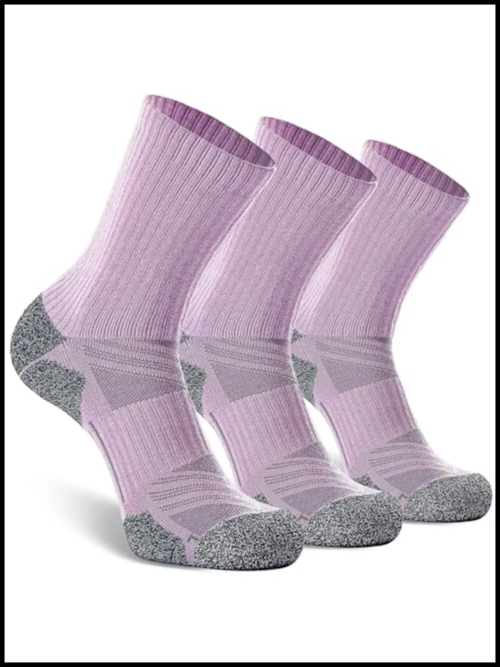 Cushioned Hiking Crew Socks, Moisture Wicking, Arch Compression, 3 Pairs